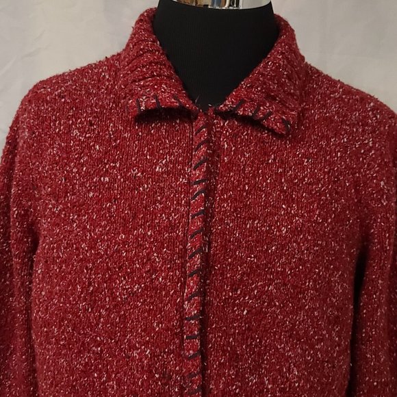 Crazy Horse Liz Claiborne Womens 1 Red Speckled Full Zip Cardigan Sweater Jacket - Picture 2 of 13